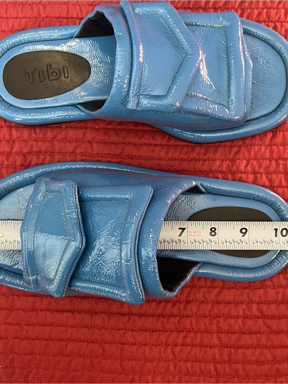Tibi Beryen Naplack Blue Crinkled Patent Leather Padded Slide Sandals - US 9 - Picture 9 of 9